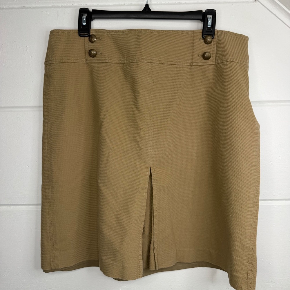Talbots Skirt Size 14‎ Khaki Split Front Twill Cotton Blend A Line